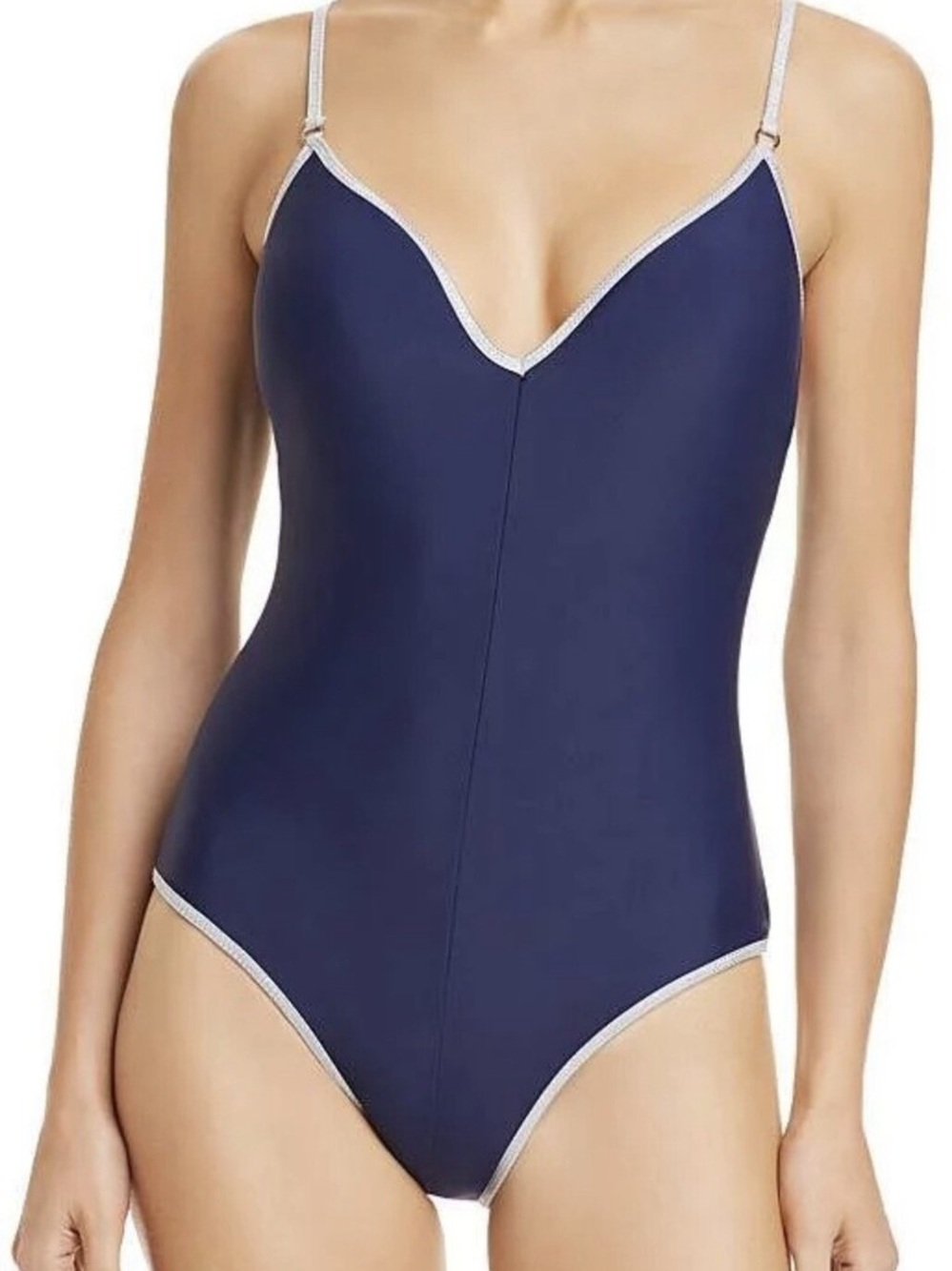 Sam Edelman Navy One-Piece Swimsuit w/ Silver Shimmer Trim